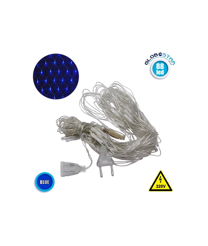 Διακοσμητική Κουρτίνα Δίχτυ Επεκτεινόμενη Μήκος 1.50 και Ύψος 1.50 Μέτρων 88 LED 230 Volt 6 Watt IP20 με Καλώδιο Τροφοδοσίας Μπλε 80815